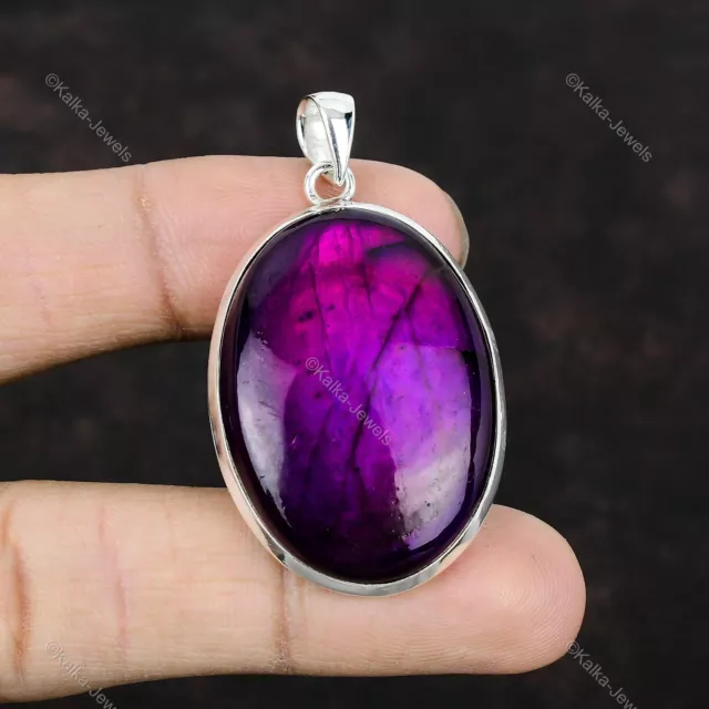 Natural Purple Fire Labradorite Gemstone 925 Sterling Silver Pendant For Women 3