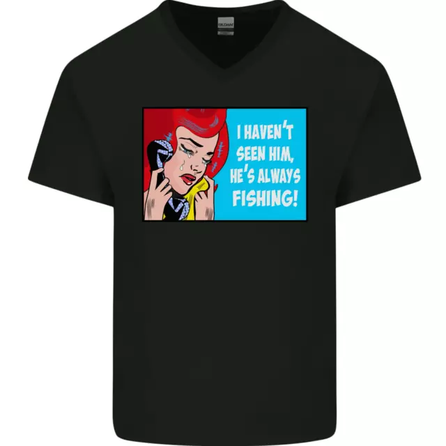 I Havent Visto Lui Pesca Divertente Pescatore Uomo Scollo A V Cotone T-Shirt