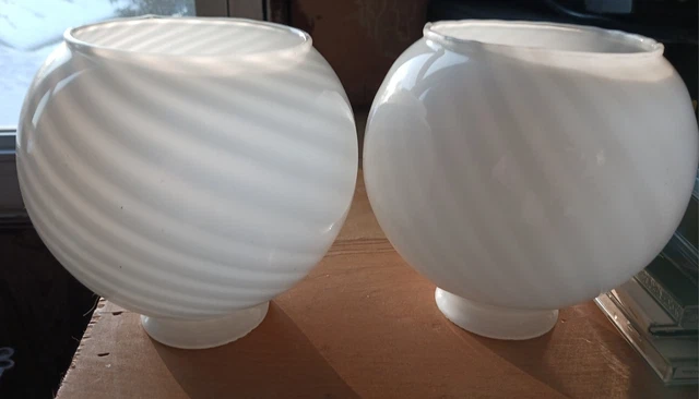 Vintage Pair Handblown Glass Swirl Globe Light Shades