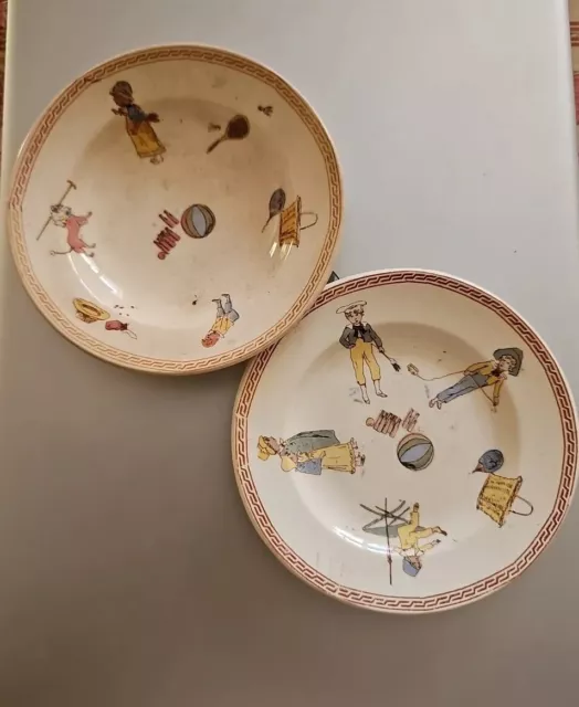 2 assiettes de dinette FAÏENCE de SARREGUEMINES ENFANT FROMONT RICHARD Vers 1900