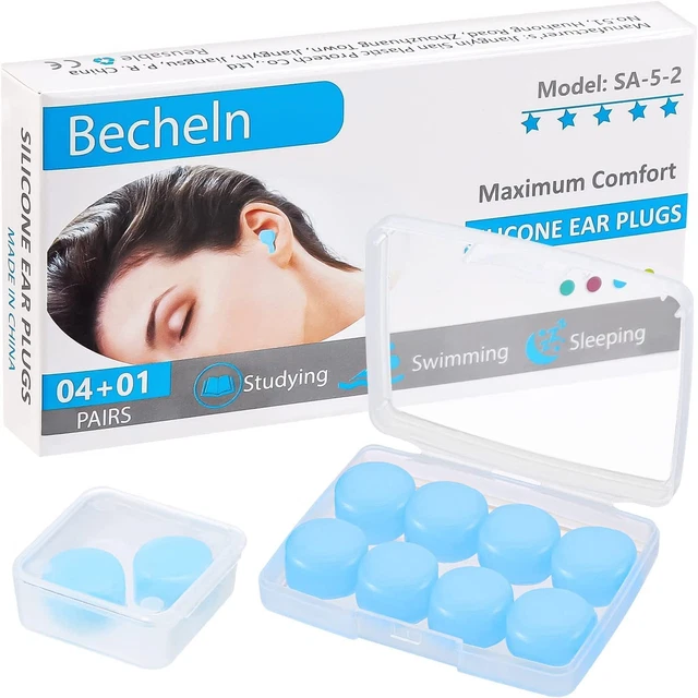 Reusable Silicone Ear Plugs, Waterproof Noise Cancelling Earplugs for Sleeping,