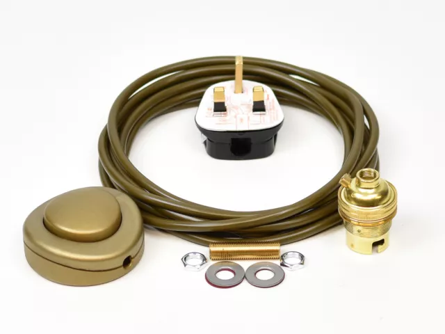 Floor Lamp Wiring Kit Brass Bulb Holder BC B22 Fitting Flex Cable Plug & Switch