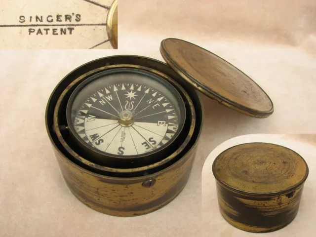 LATE 19TH CENTURY Singer's Patent gimbal mounted Mariners boat compass ...