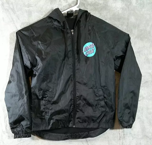 Santa Cruz Skateboards Jacket Mens Medium M Black Full Zip Hooded Logo