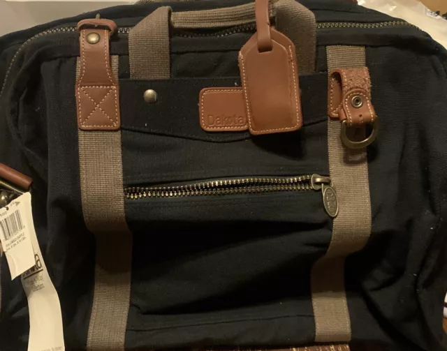 Dakota Tumi Black Canvas Brown Leather Duffle Weekender Carry-On Bag 20x12x10.5
