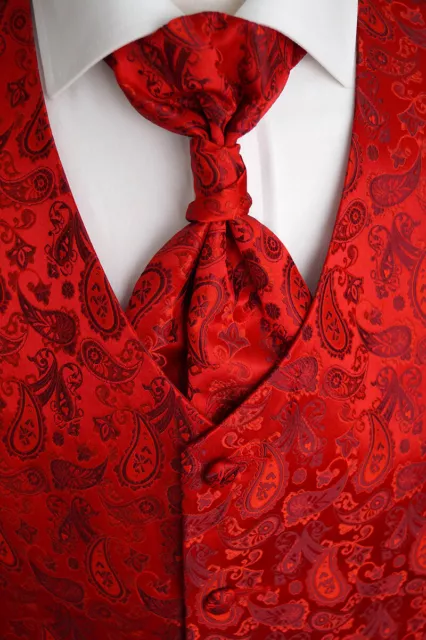 Wedding Waistcoat With Plastron, Handkerchief And Tie IN Red, Nr.13.3