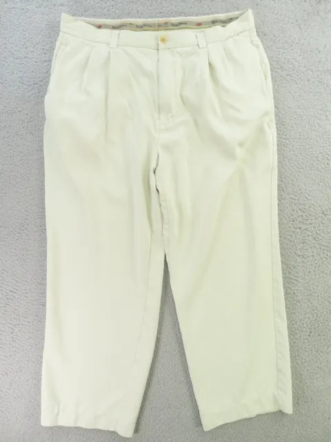 Tommy Bahama Pants Mens 38x30 Cream Silk Pleated Chino Pockets Actual 36x27