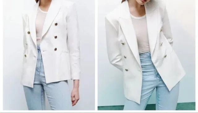 NWT Zara Women's White Tailored Double-Breasted Blazer Size L 2284/529