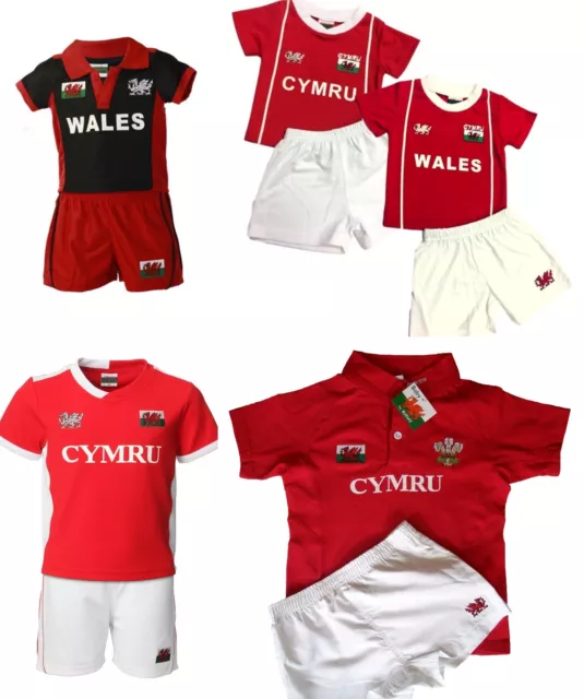 New Kids (0-6 Months - 8 Yrs) Wales Cymru Football Rugby Sports Kit 2 Piece Sets