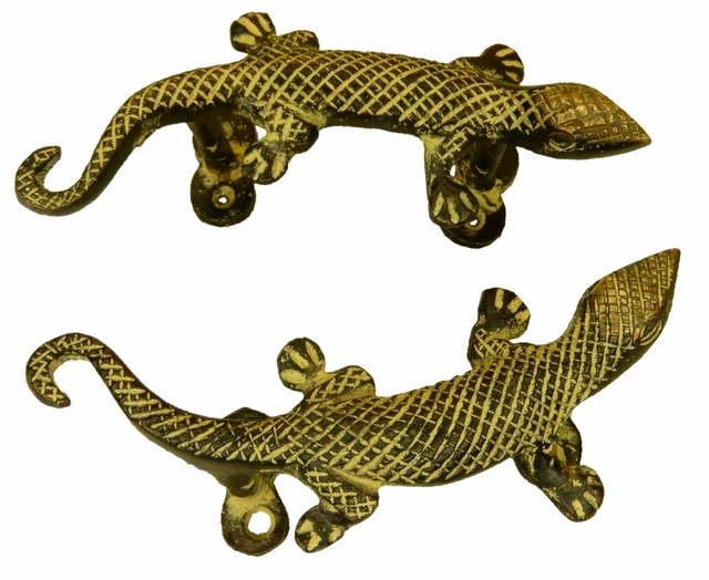 Carved Lizard Door Handle Antique Style Handmade Brass Drawer Window Pull Knob