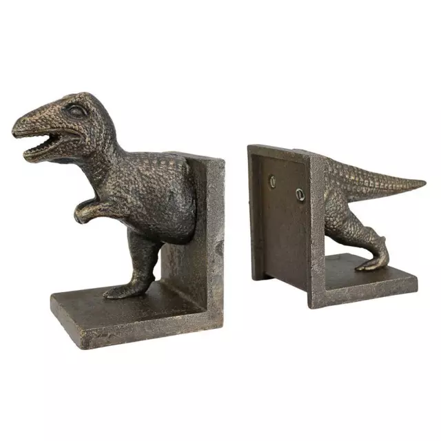 Design Toscano T-Rex Dinosaur Cast Iron Sculptural Bookend Pair 2