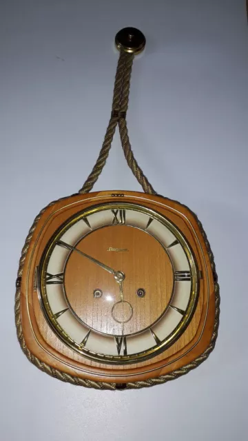 alte Wanduhr mit Schlag, Dugena Holz funktioniert Retro Vintage, mit Schlüssel 3