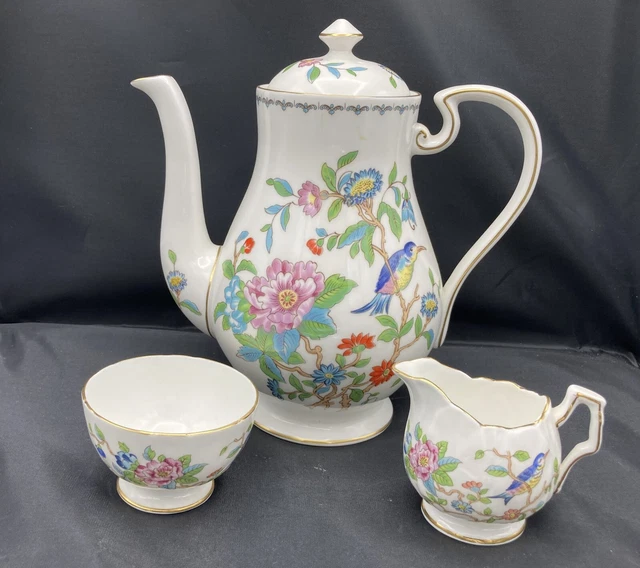 Ansley Pembroke Bird & Floral Coffee Pot, Sugar & Creamer