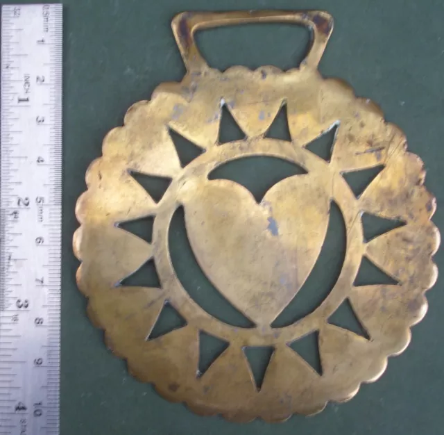 Nice Old Horse Brass: Heart in Ring of Hearts, Free P&P, Love Valentine stamped 2