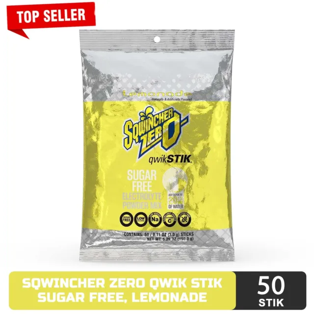 Sqwincher Zero Qwik Stik Sugar Free, Lemonade, .11 oz, 50 Stik
