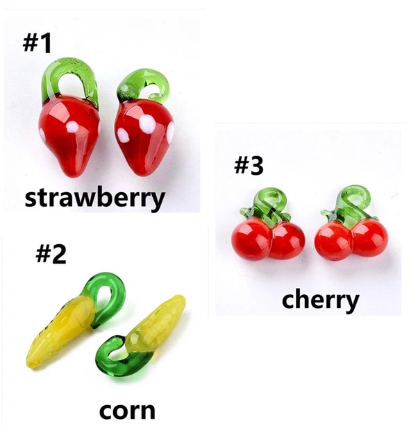 6pc  handmade lampwork glass fruit vegetable pendants-pls pick a pattern