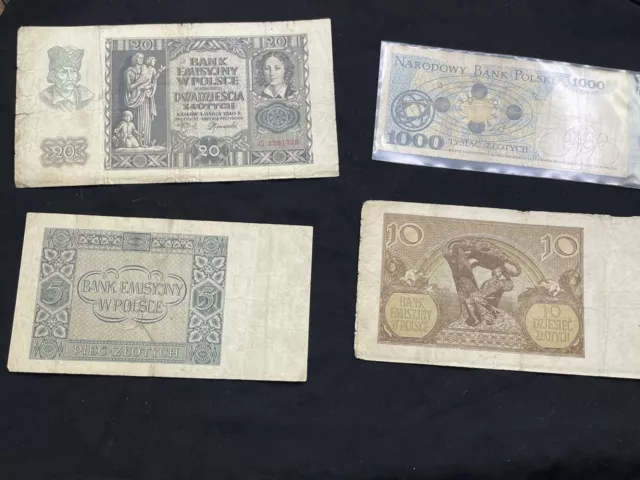 Poland Occupied Government 1940s Notes Lot of four circulated