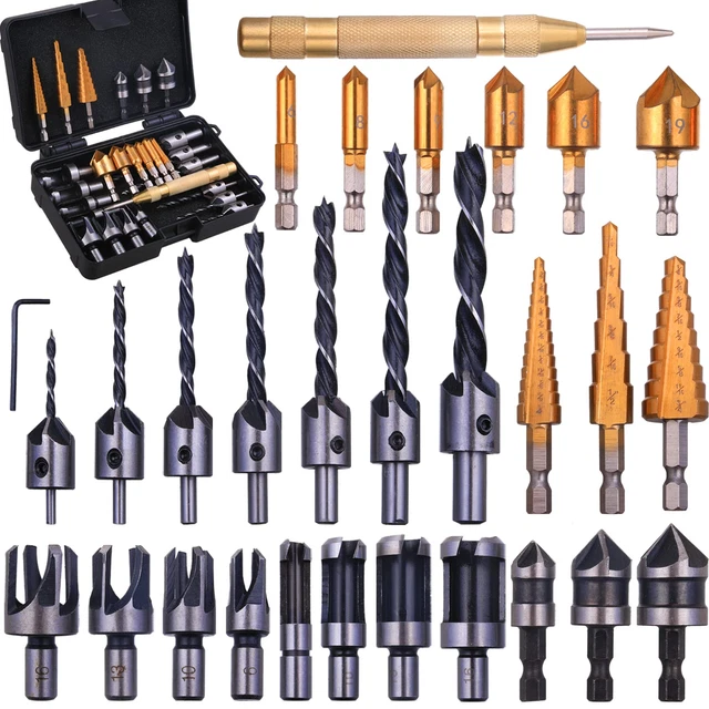 29-Pack Woodworking Chamfer Drilling Tools,  6 Countersink Drill Bits, 7 Counter