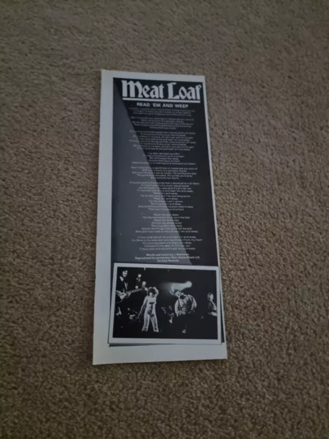 Tnewl67 Advert 11X4 Meat Loaf : 'Read 'Em And Weep' Song Words