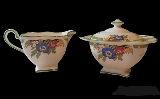 Chester Grimwades Floral Royal Winton Cream Creamer Sugar Bowl Lid Set