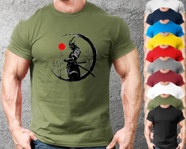 Painted Samurai Gym T-Shirt Gym Fit Fitted Training Top Clothing Mens Fitness