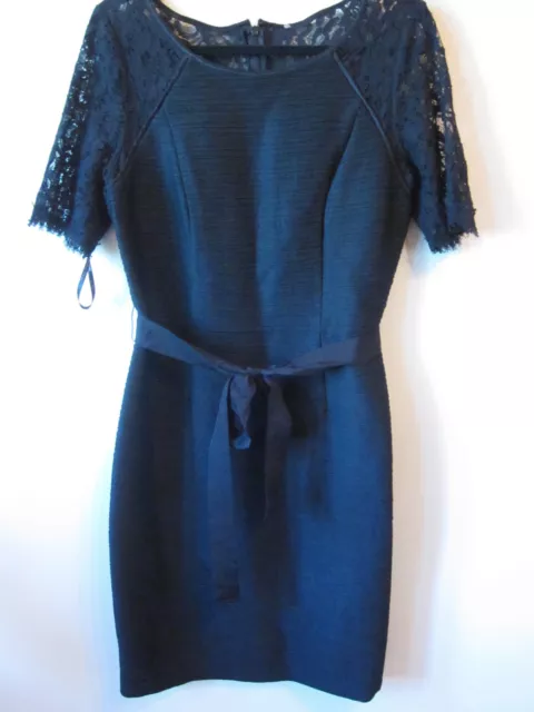 NEW Nue By Shani Lace Sleeve Belted Black Sheath Sz 10 Dress 336