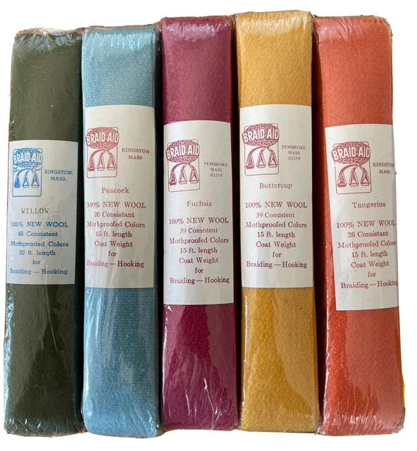 Lote de 5 alfombras trenzadas de 1,5" de ancho 100 % tiras de lana trenzado gancho multicolor