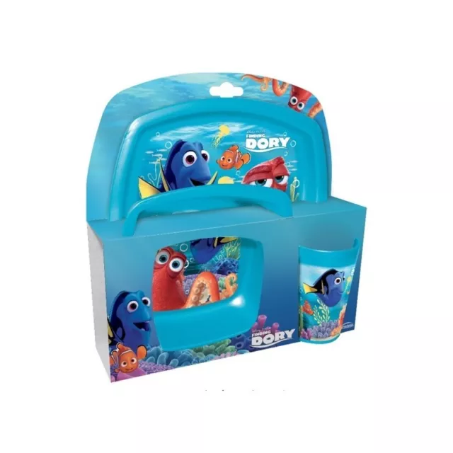 Set 3 pezzi plastica (piatto piano+piatto fondo+bicchiere) Dory