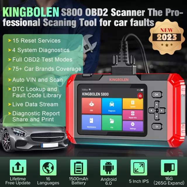KINGBOLEN S800 Car OBD2 Scanner Diagnostic Tool Engine ABS SRS TPMS Code Reader 2