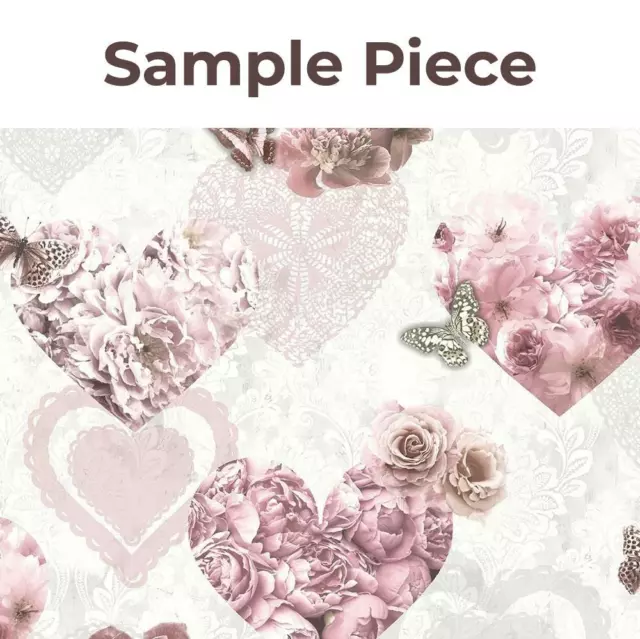 Pink White Floral Glitter Wallpaper Butterflies Hearts Girls Arthouse Sample