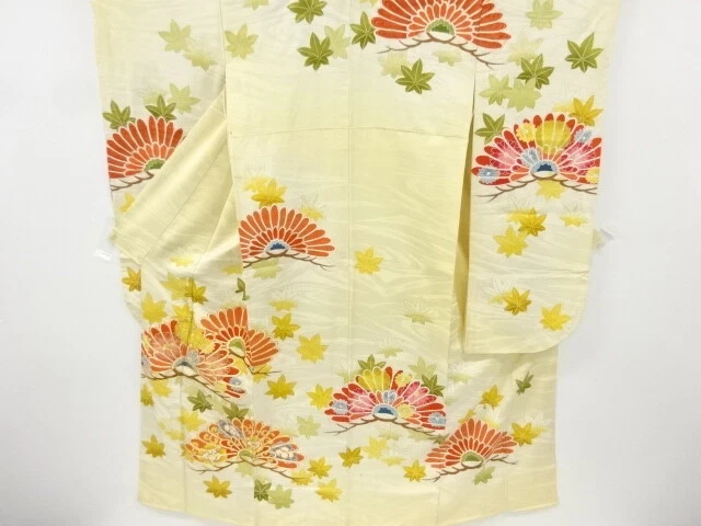 6860059: Japanese Kimono / Antique Furisode / Embroidery / Pine With Maple