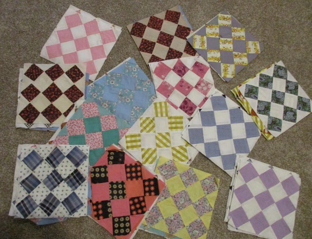 49 bloques de edredones vintage de retazos diamantes de 7" de los años 30-50