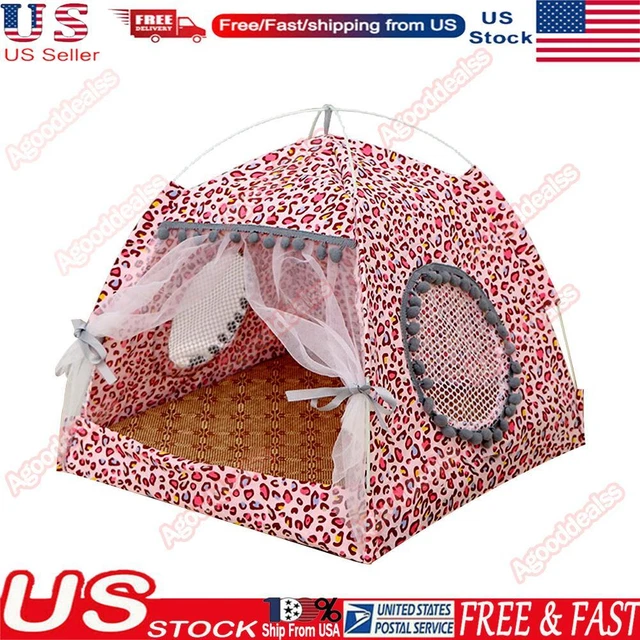 Dog Bed Cat Tent House Mat Puppy Kennel Cushion Pet Pad Supply (Pink S)
