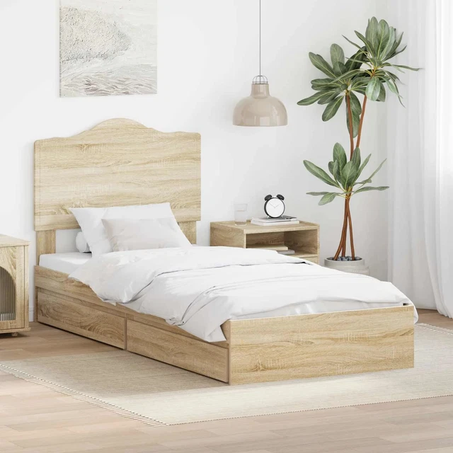 BED FRAME WITH Drawer Sonoma Oak 90 x 200 cm Engineered Wood vidaXL £ ...