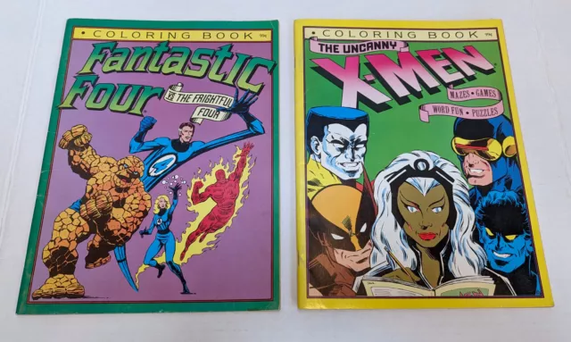 Vintage 1987 Uncanny X-Men and Fantastic Four Coloring Book LOT -  CLEAN - RARE!
