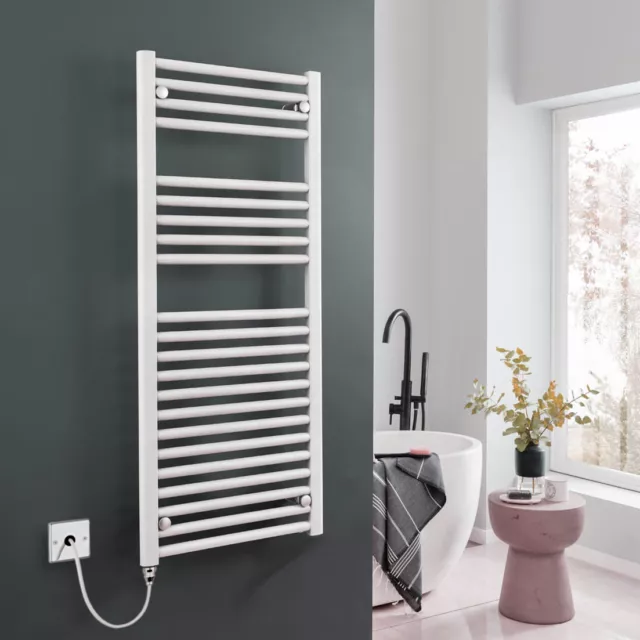 Bellerby Straight White CP Electric Heated Towel Rail / Radiator, Prefilled