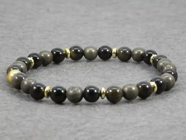 Bracelet Lithothérapie - Protection et Prospérité, Pyrite et Obsidienne en 6mm