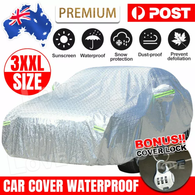 3XXL Large Waterproof Aluminum Outdoor Car Cover Double Thick Rain UV Resistant