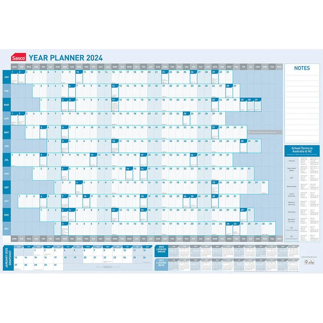 SASCO 2024 CALENDAR Year Wall Planner 870 x 610mm Includes Pen Kit