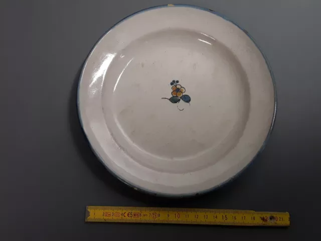 Très ancienne assiette creuse liseré bleu et fleur french antique plate
