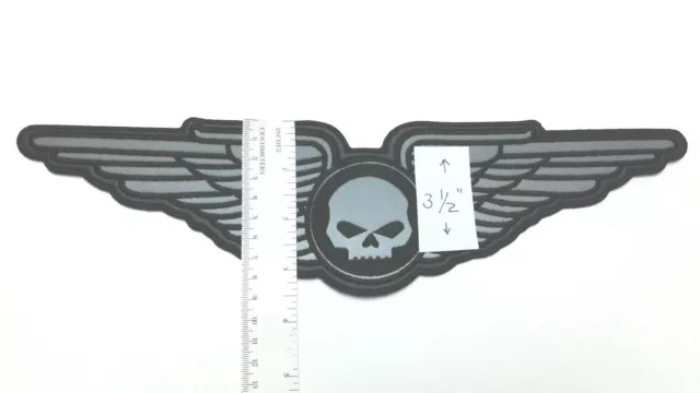 1 pc  REFLECTIVE SKULL WING BIKER EMB.PATCH, L.13-7/8" SEW-ON+BONUS STRIP 3