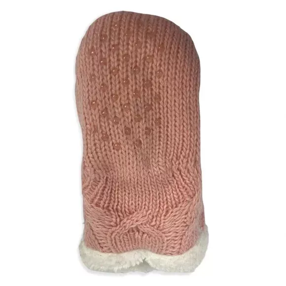 NEW Nordstrom Girls Pink Cable Knit Fleece Lined Mittens Grip New Without Tags