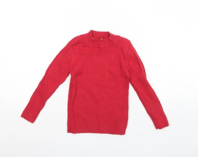 TU Girls Red Round Neck Cotton Pullover Jumper Size 3 Years