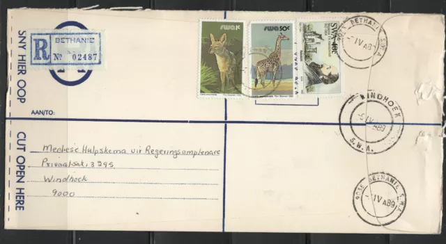 SWA Namibia Cover Bethanie 07.04.1989 R Giraffe Schakal Missionar