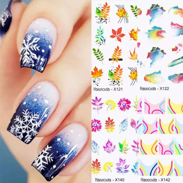 Pegatina de agua para uñas French Welle hojas flores mariposa Slider De +