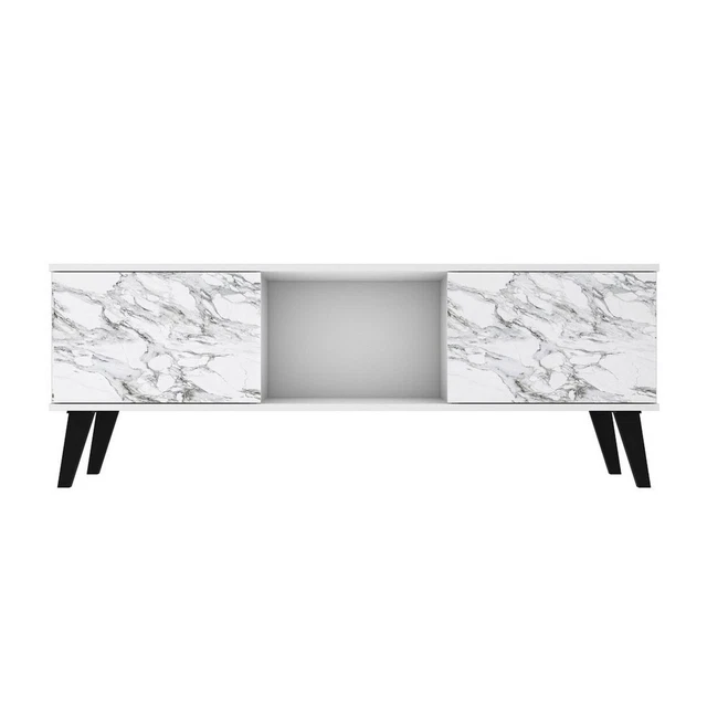 Manhattan Comfort Doyers 53.15 Mid-Century Modern TV Stand in White and Marble