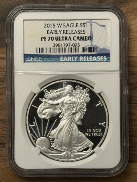 2015 W NGC PF 70 UCAM Proof American Silver Eagle Early Releases ASE S$1 Blue