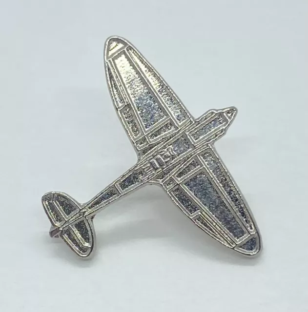 Vintage Pin Badge - RAF Spitfire - Silver Tone Metal - Royal Air Force