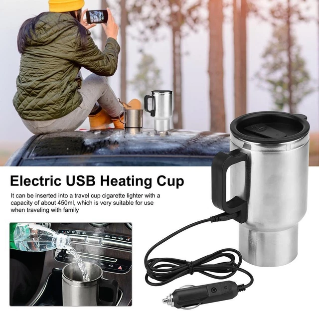 Kettle Coffee Cup Travel Car Mug Heating Heated Stainless Steel 450ml Electric