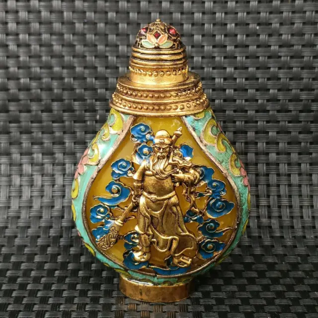 Pure Copper Snuff Bottle Double-sided Inlaid Guan Gong Snuff Bottle Cloisonné